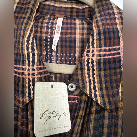 FP Free People Plaid Button Down Front Long Sleeve Maxi Dress Size Small - Picture 4 of 5